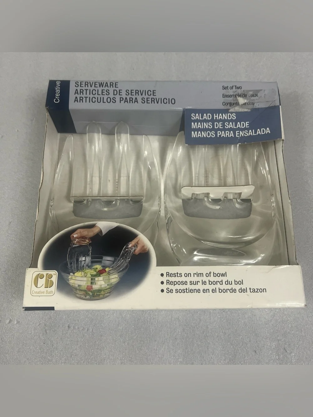 Creative Bath Salad Hands Serveware Set Clear Acrylic Rim Rest Vintage Gag 2002